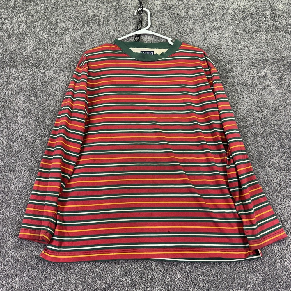 Honors Shirt Mens Medium Red Striped Long Sleeve Crew Neck Tee Casual Basic